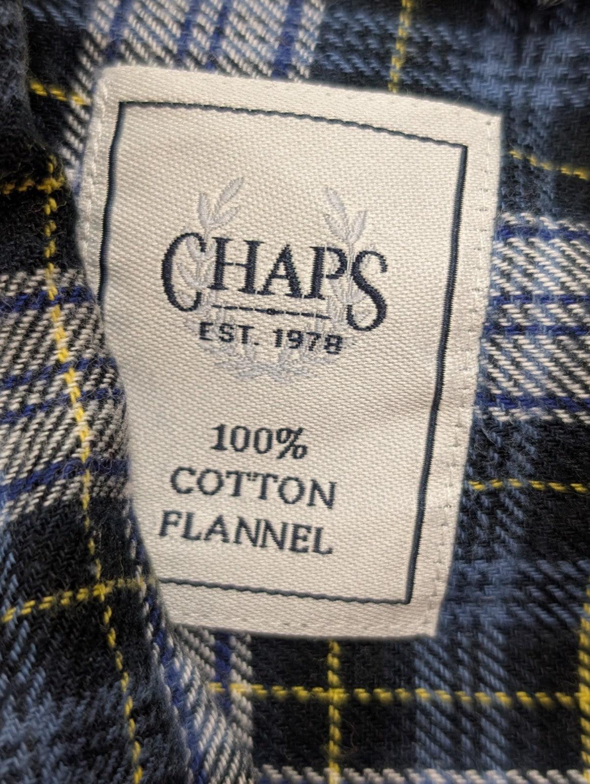 🐻 CHEMISE FLANELLE CHAPS L (G) CARREAUX BLEU JAUNE LOGO BRODÉ