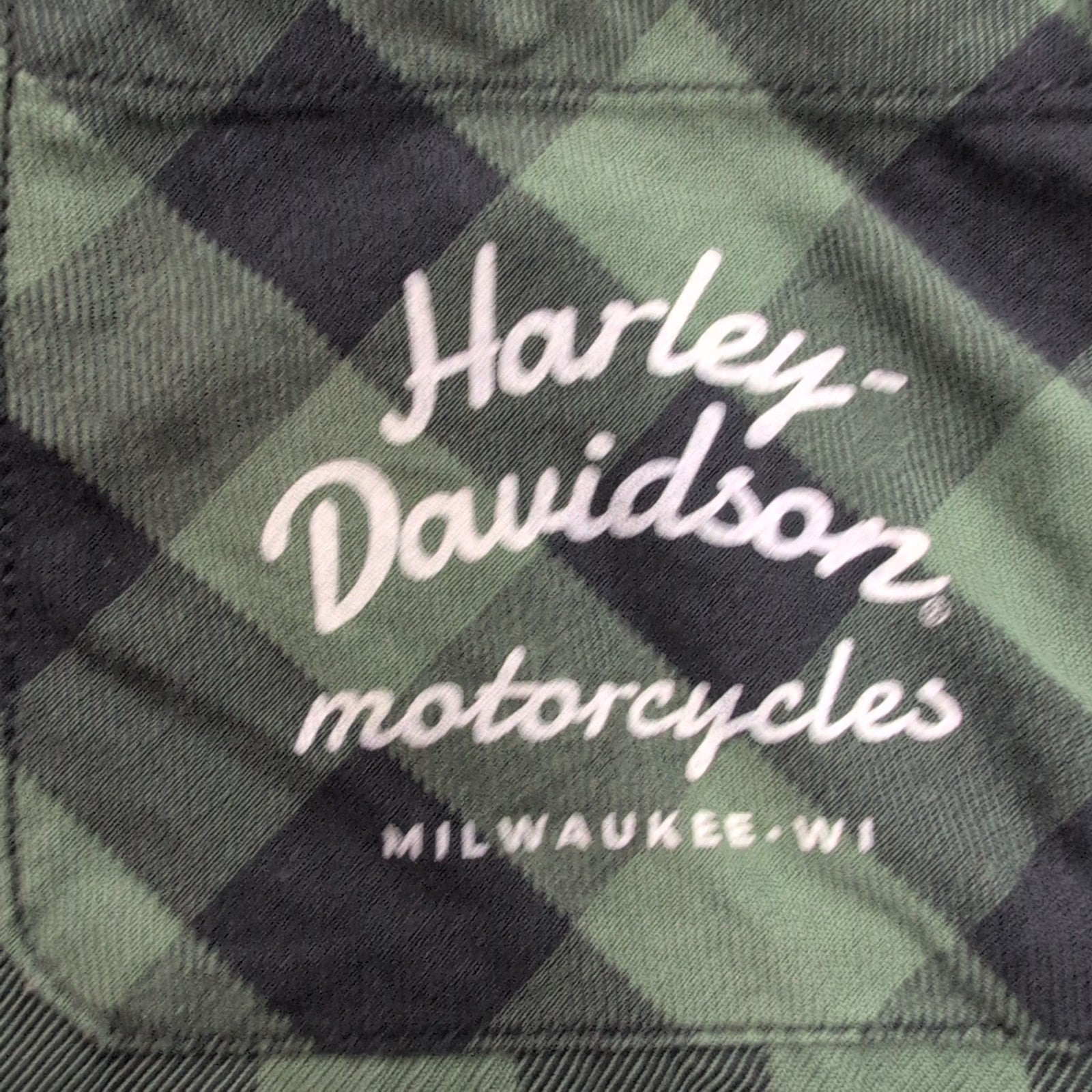 Chemise Harley Davidson flanelle M kaki noir carreaux manches courtes vintage
