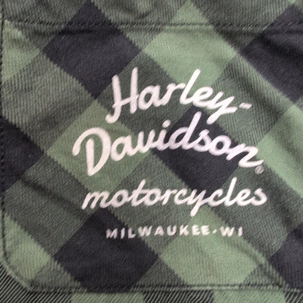 Chemise Harley Davidson flanelle M kaki noir carreaux manches courtes vintage