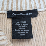 Calvin Klein Jeans Pull Femme XL Crème Côtelé Col Zippé Manches Évasées