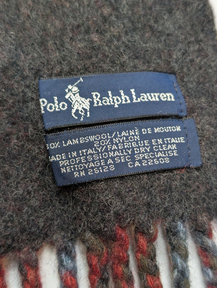 Écharpe Polo Ralph Lauren Carreaux Bordeaux Marron Laine Italie