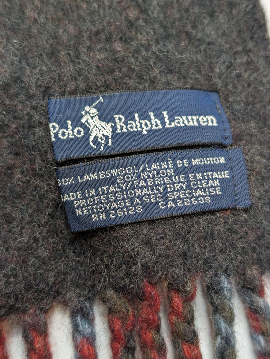 Écharpe Polo Ralph Lauren Carreaux Bordeaux Marron Laine Italie