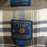 🌲 Chemise CHAPS Ralph Lauren  L Flanelle Carreaux Kaki Bordeaux Coton |307S