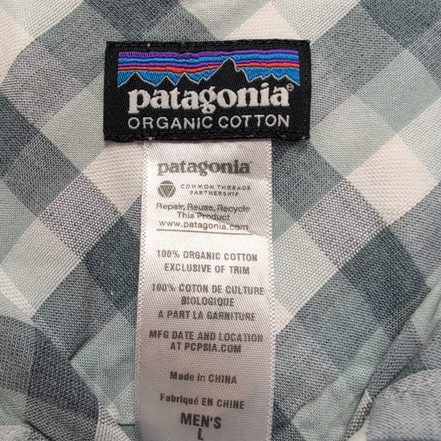 Chemise Patagonia L Vert Blanc Carreaux Coton Bio 2 Poches manches courtes