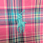 Chemise Ralph Lauren XL Rose Bleu Carreaux Logo Bleu Pastel Manches Courtes