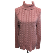 Pull L.L.Bean Femme L Rose Poudré Col Roulé Torsadé 100% Coton