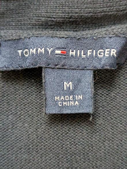 Pull Fin Tommy Hilfiger Femme Col V Bleu Marine Taille M Logo Brodé
