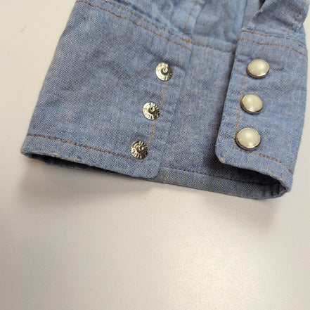 Chemise Wrangler Edge Western M Bleu Jean Coton Boutons Pression Usée