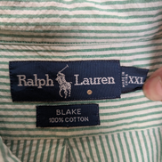 Chemise Polo Ralph Lauren Shirt XXL Blake Vert Rayé Gaufré Manches Courtes BD