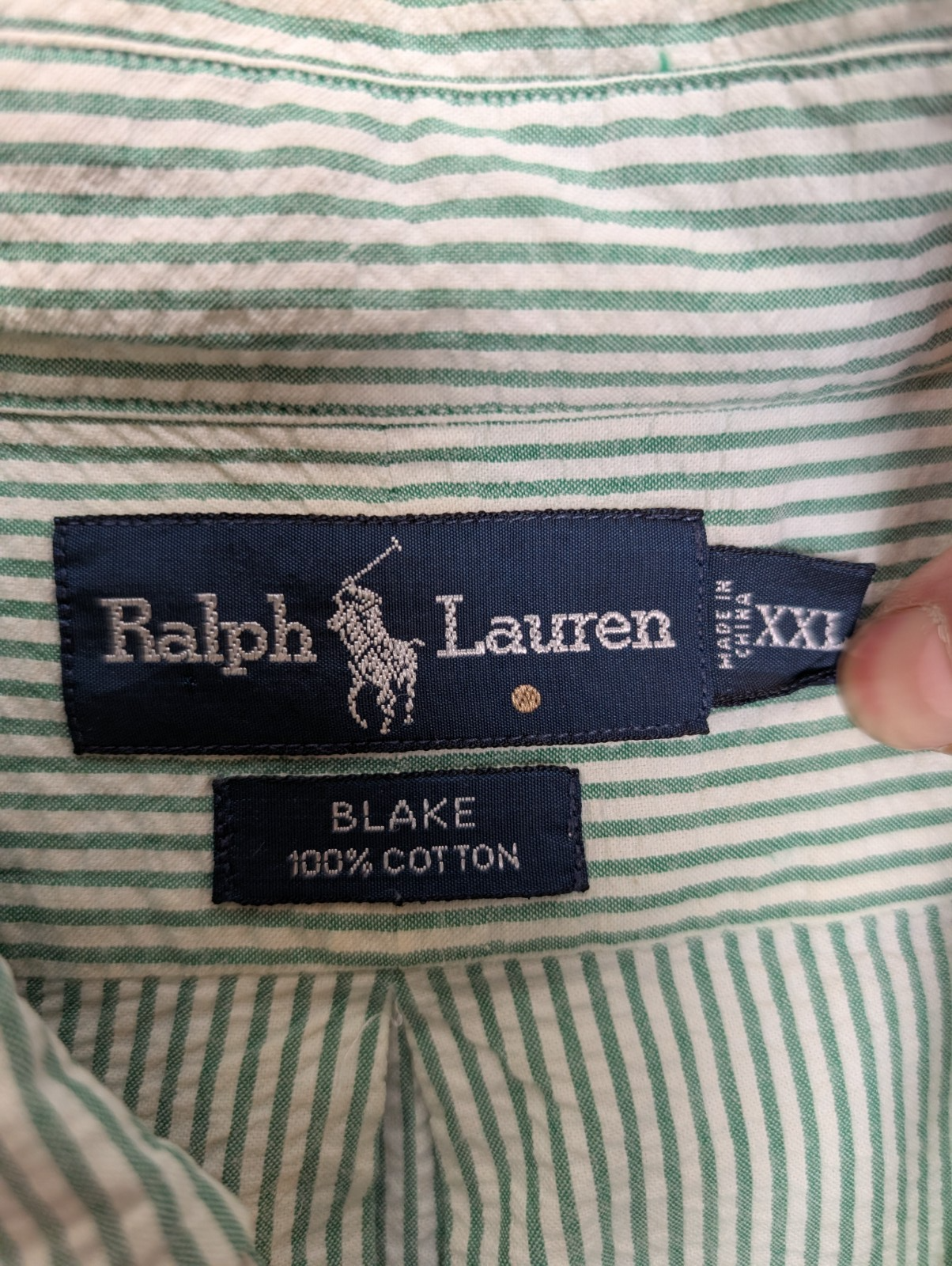 Chemise Polo Ralph Lauren Shirt XXL Blake Vert Rayé Gaufré Manches Courtes BD