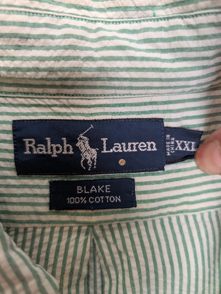 Chemise Polo Ralph Lauren Shirt XXL Blake Vert Rayé Gaufré Manches Courtes BD