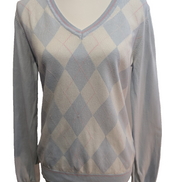 Pull Femme Tommy Hilfiger Col V Bleu Ciel & Blanc - Losanges - Taille M