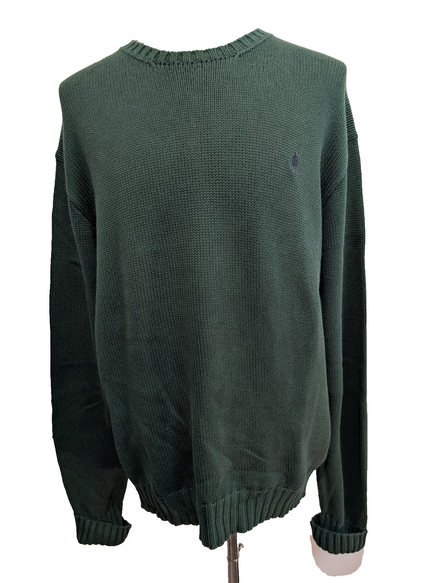 Pull POLO RALPH LAUREN Homme XL Vert Forêt Grosse Maille Logo Marine Vintage