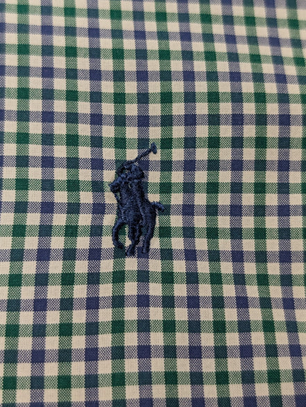Chemise Polo Ralph Lauren Shirt L Custom Fit Carreaux Vert Bleu Button Down Logo