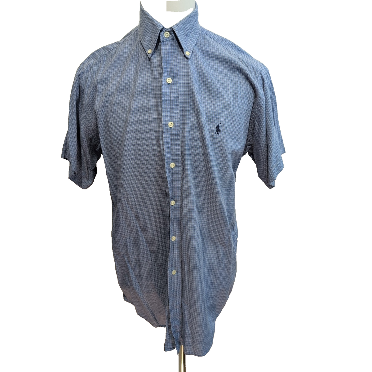 Chemise Ralph Lauren Blake S Bleu Microcarreaux Manches Courtes
