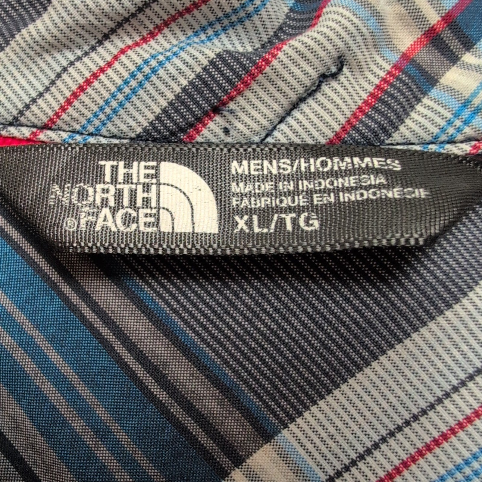 Chemise The North Face XL Bleu Gris Carreaux Nylon Col Officier Manches courtes