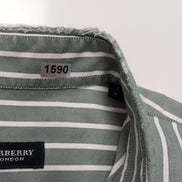 Chemise BURBERRY M Verte Rayures Blanches Oxford Logo Brodé Manches Longues