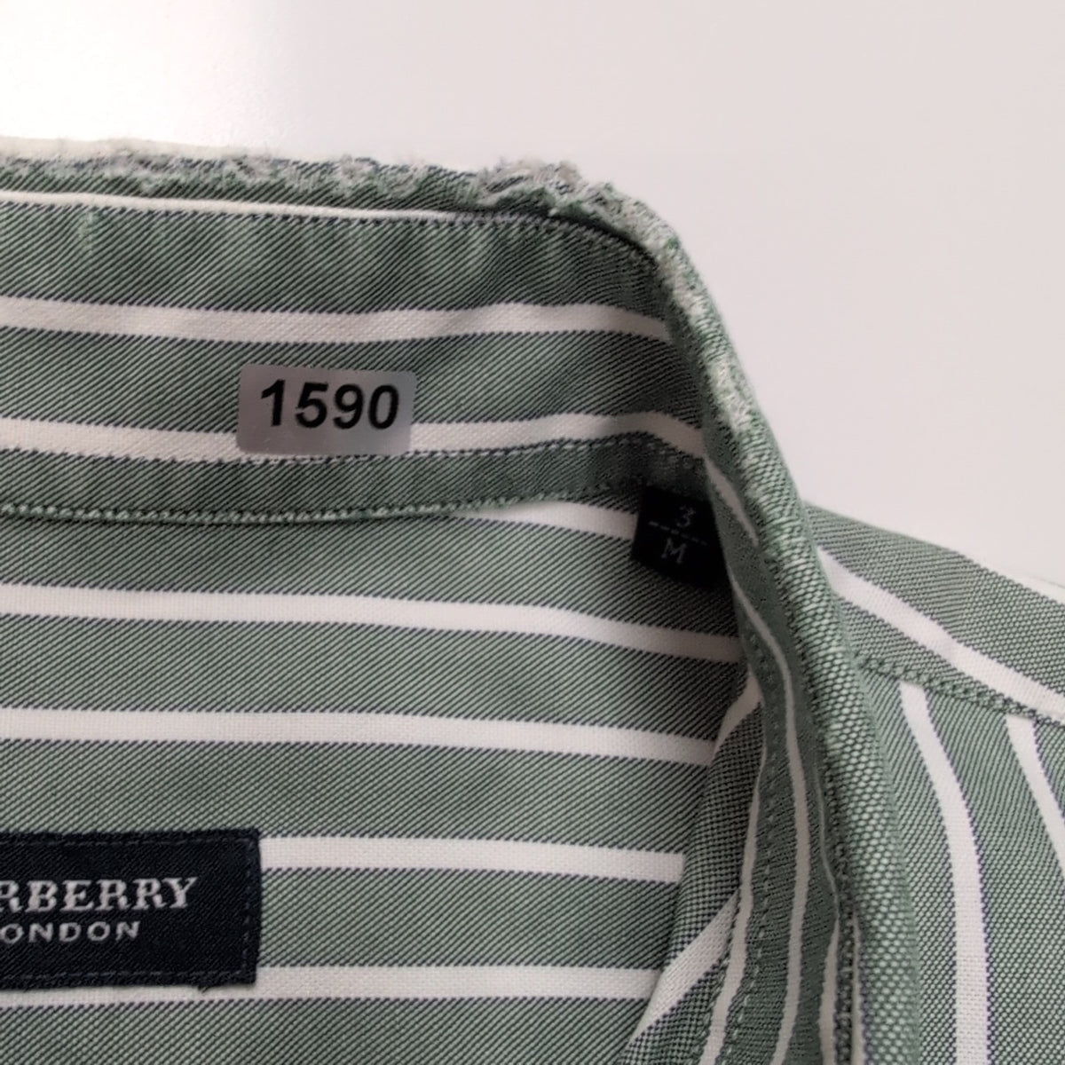 Chemise BURBERRY M Verte Rayures Blanches Oxford Logo Brodé Manches Longues