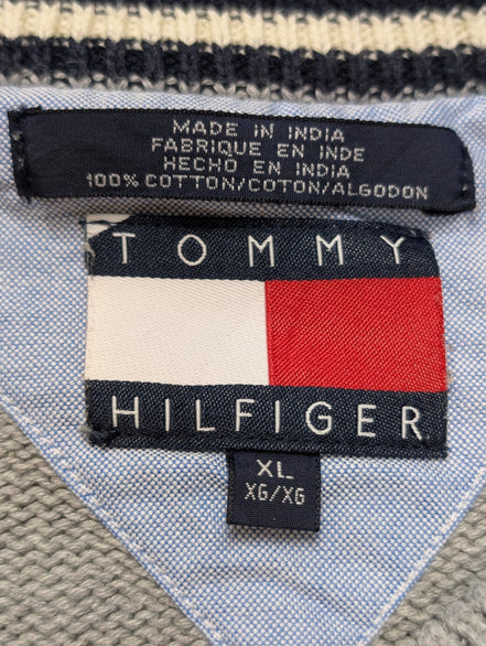 Pull Tommy Hilfiger Homme Col Rond Gris Maille Robuste - Taille XL