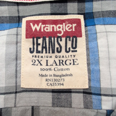 Chemise Wrangler 2XL Blanc Bleu et Gris à Grands Carreaux