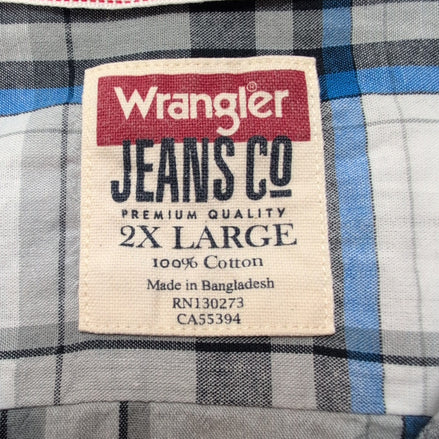 Chemise Wrangler 2XL Blanc Bleu et Gris à Grands Carreaux