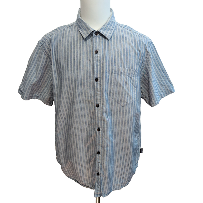 Chemise Patagonia XL bleue à rayures coton organique manches courtes