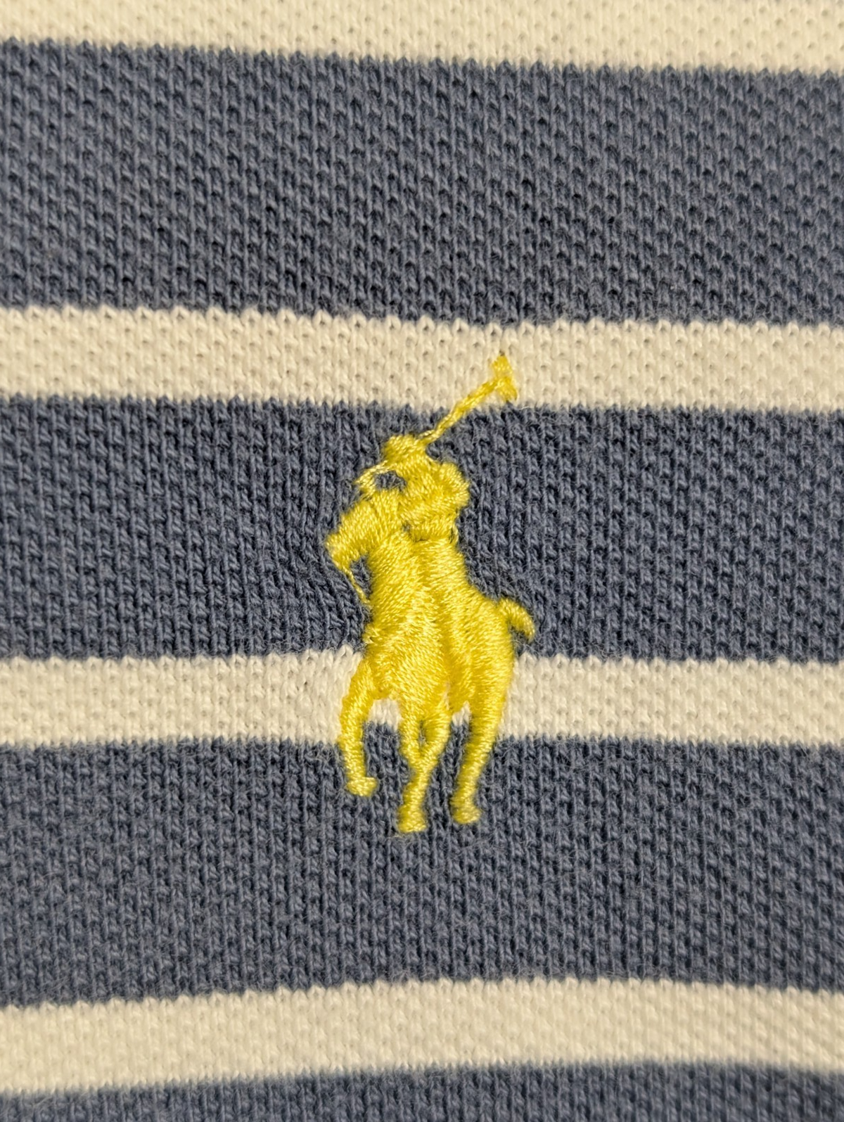 Polo manches courtes Polo Ralph Lauren M bleu rayures écrues logo jaune Custom 