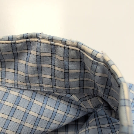 Chemise Lacoste bleue à carreaux minimaliste boutons gravés crocodile S