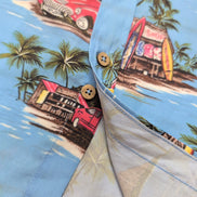 Chemise Hawaïenne M Bleu Surf Voitures Palmiers Polyester manches courtes