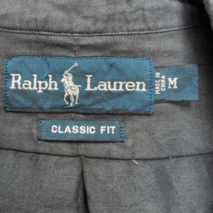Chemise Ralph Lauren M Lin Soie Gris Anthracite Logo Vert Classic Fit