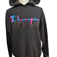 Sweat à Capuche Champion Multi-logo Fluo Bleu & Rose - Coton Épais - Taille L