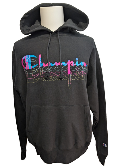 Sweat à Capuche Champion Multi-logo Fluo Bleu & Rose - Coton Épais - Taille L