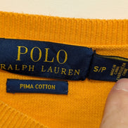 Pull Polo Ralph Lauren orange col V logo bleu Pima Cotton taille S