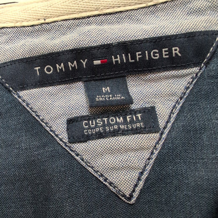 Chemise TOMMY HILFIGER 100% Lin Bleue Marine avec Poches Manches Longues - T.M