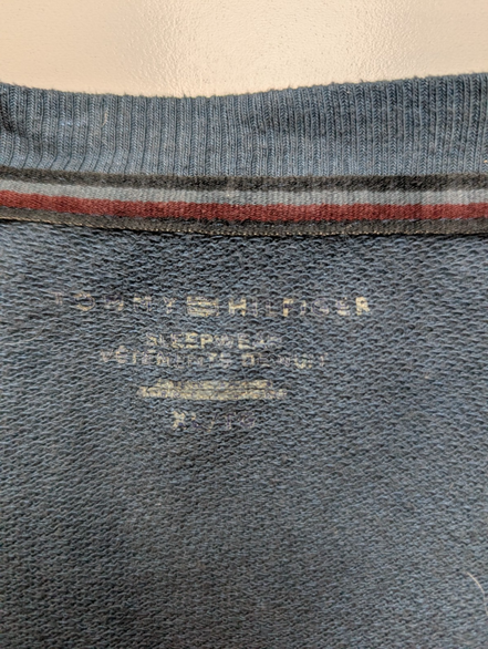 Pull Fin Tommy Hilfiger Femme Col Rond Boutonné Bleu Taille XL Logo Brodé