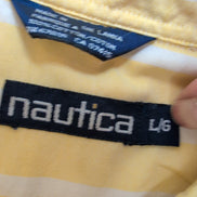 Chemise Nautica L Jaune Pâle Rayures 100% Coton Logo Boussole Rare