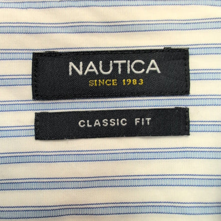 Chemise Nautica Classic Fit XL Rayures Bleu Blanc Poche Coton