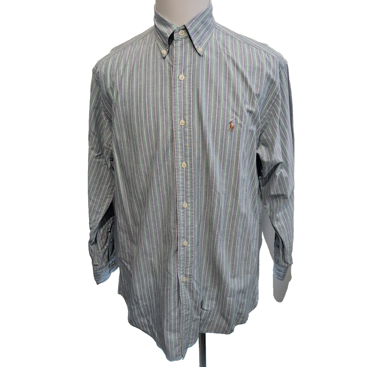 Chemise Ralph Lauren Yarmouth M/L Oxford Rayures Bleu Vert Button Down Shirt
