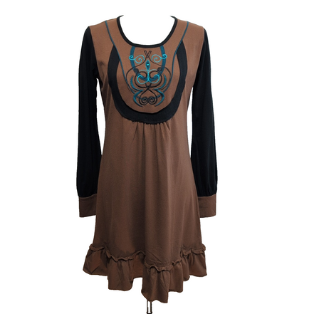 Robe Kéawa L Marron Chocolat Noir Manches Longues Brodée Neuve Étiquette