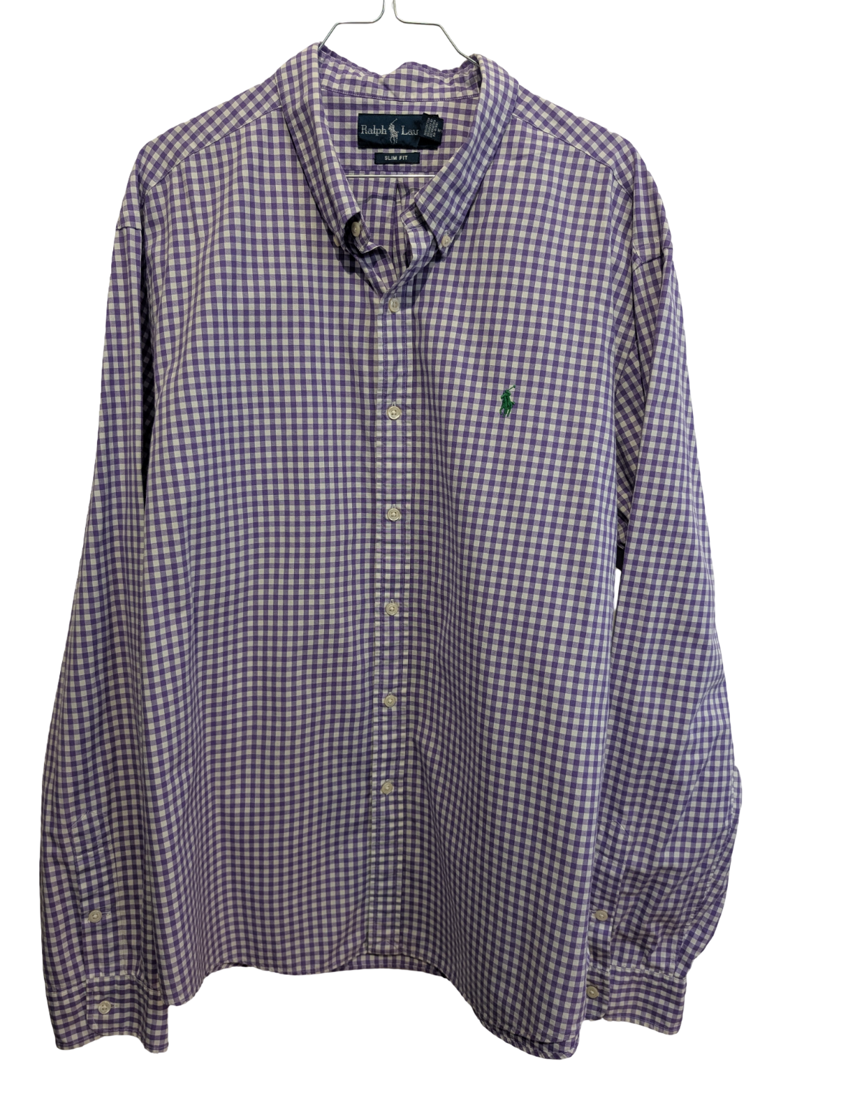 Chemise Ralph Lauren violet logo vert petits carreaux taille XXL #2578