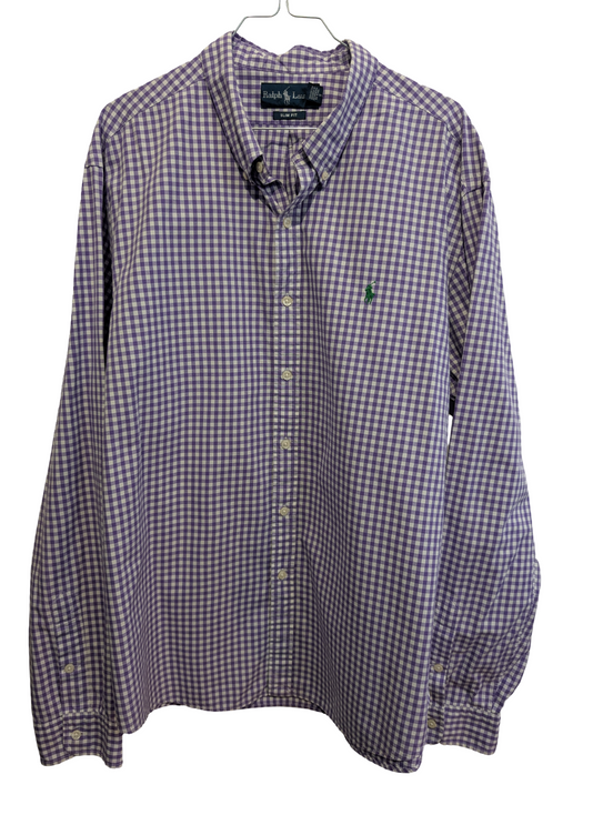 Chemise Ralph Lauren violet logo vert petits carreaux taille XXL #2578