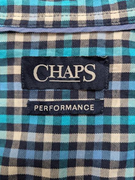 👕 CHEMISE CHAPS PERFORMANCE XL (TG) À CARREAUX BLEUS LOGO BRODÉ 60% COTON