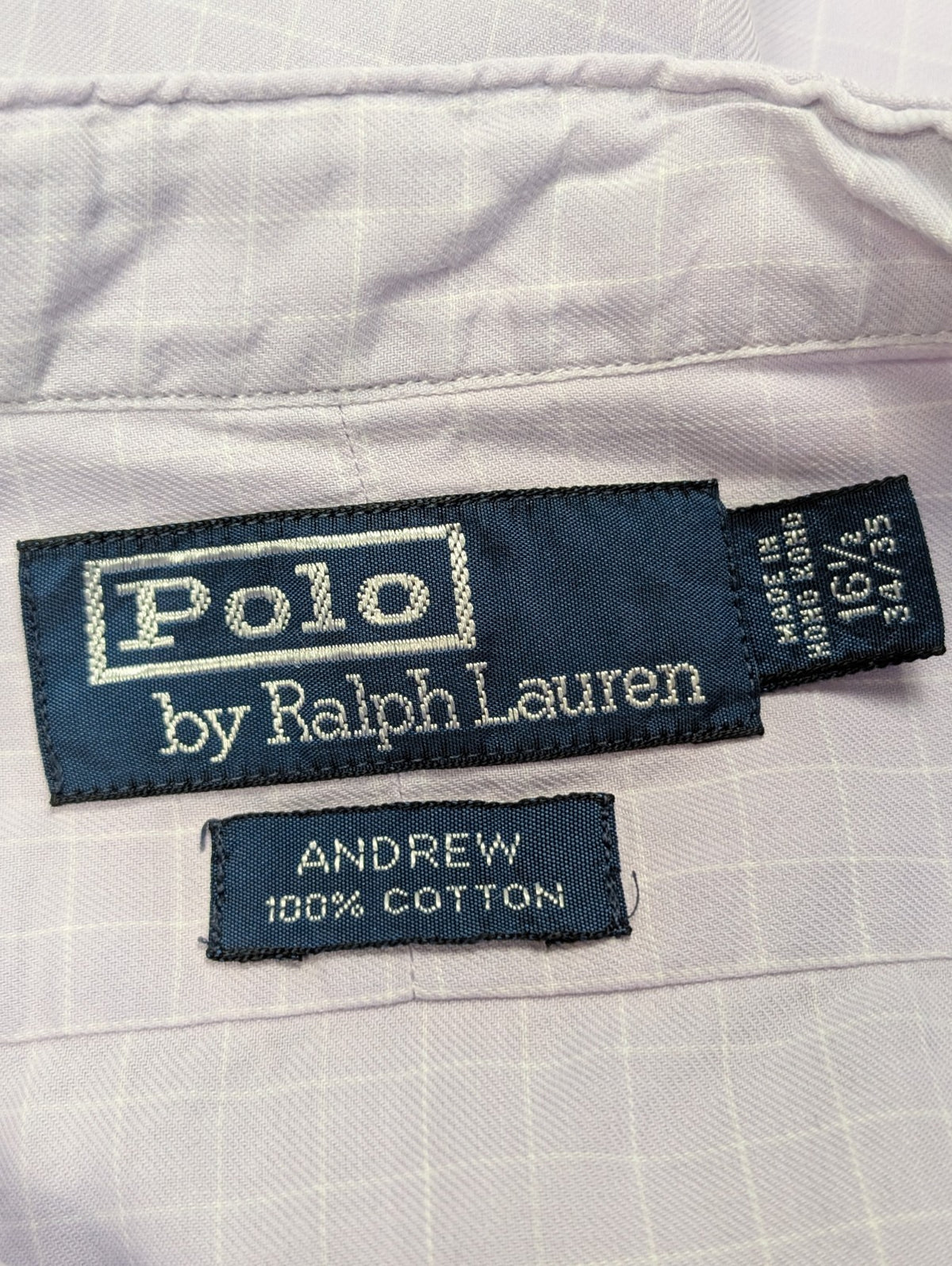 Chemise Polo Ralph Lauren Shirt L XL Andrew Lila Micro-Carreaux Col Mao Officier