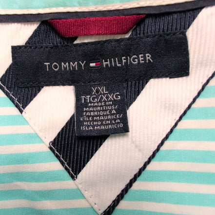 Chemise Tommy Hilfiger Homme XXL Turquoise Blanche Rayée Coton Poche