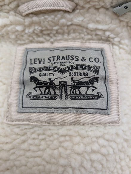 Blouson Veste Levis Homme L Doublé Sherpa Crème Beige Vintage Fermeture Zip