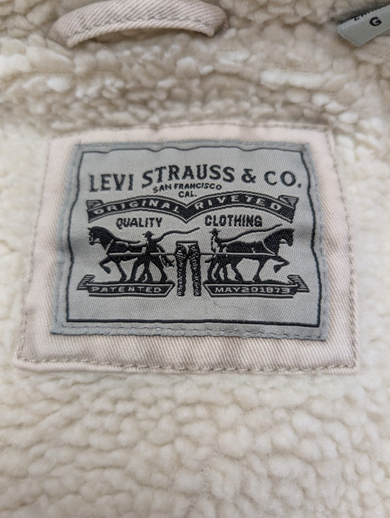 Blouson Veste Levis Homme L Doublé Sherpa Crème Beige Vintage Fermeture Zip