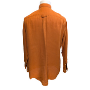 Chemise Luciano Barbera M Orange 100% Lin Made in Italy Poche manches longues
