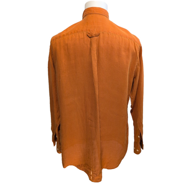 Chemise Luciano Barbera M Orange 100% Lin Made in Italy Poche manches longues