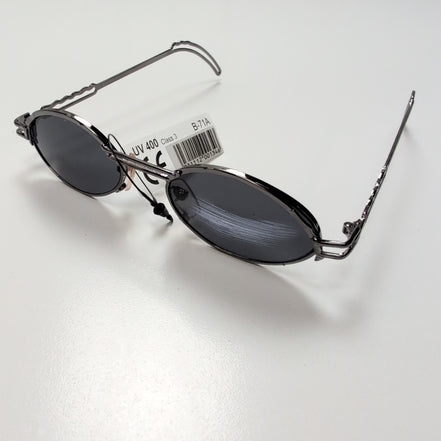 Lunettes de soleil Y2K Ovales Métal Chromé Gris Foncé Branches Fines
