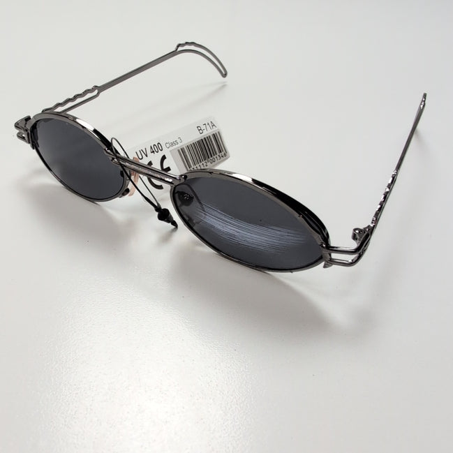 Lunettes de soleil Y2K Ovales Métal Chromé Gris Foncé Branches Fines